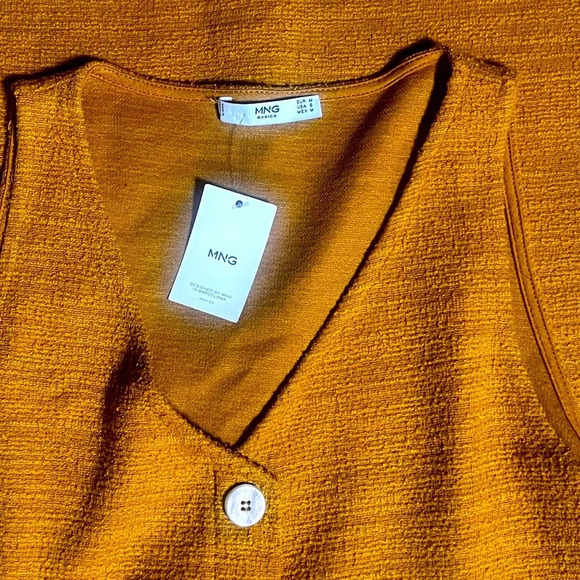 Mango Mustard Knit Mini Dress | Size M (6) | NWT | Button-Front Sundress - Picture 11 of 12